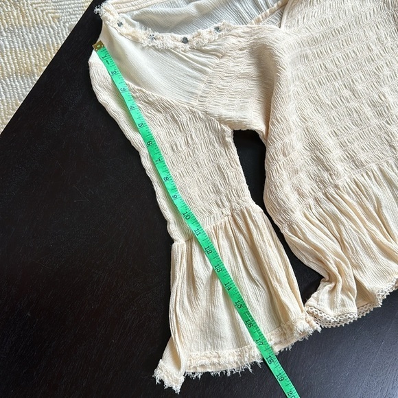 Free people “sugar magnolia” bell 3/4 sleeve smoked top SZ XS-M - Picture 8 of 10